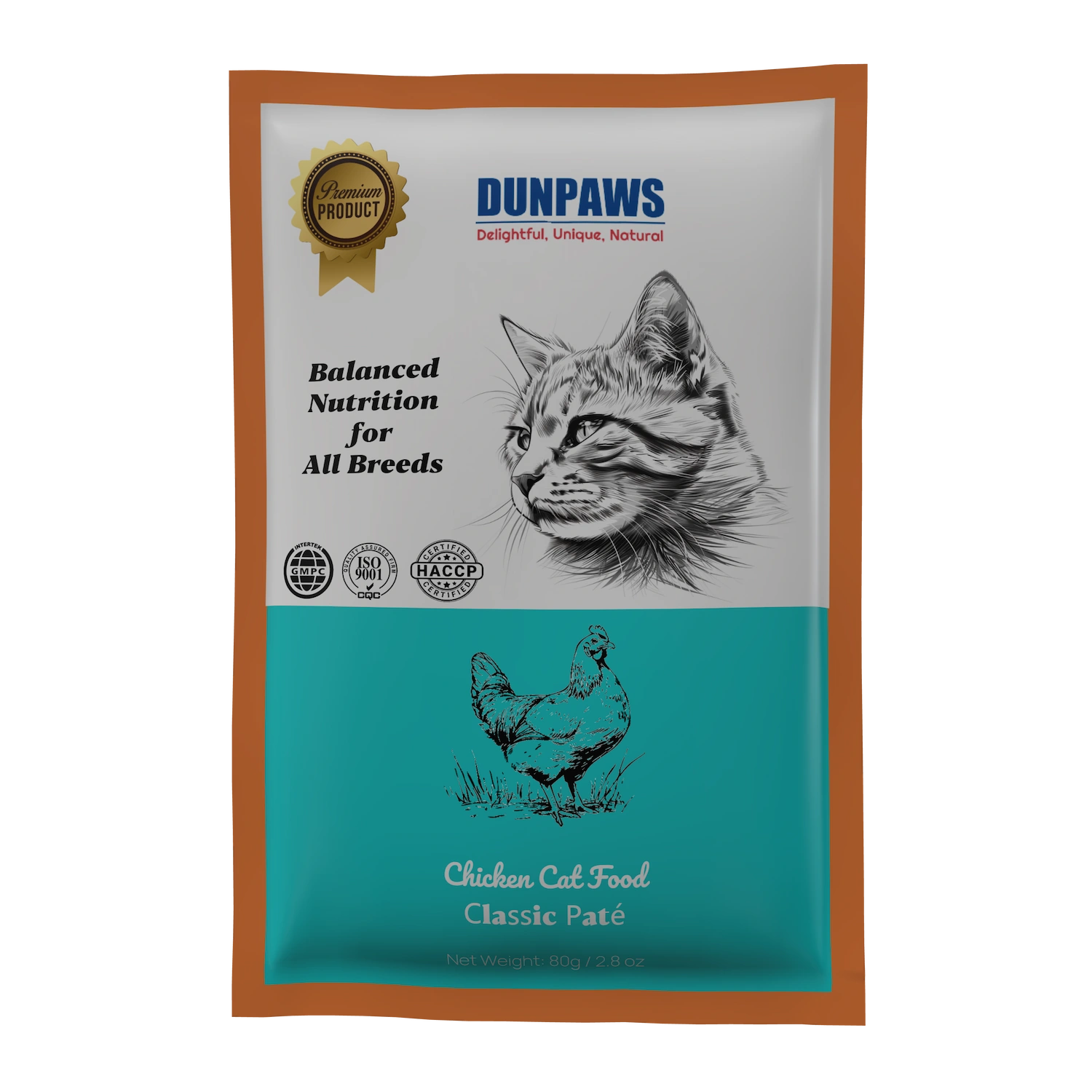 DUNPAWS™ Chicken Flavor Cat Wet Food Pouch OEM Private Label Factory Supply
