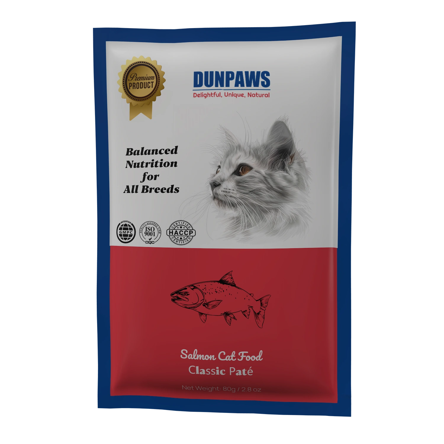 Human-grade Cat Wet Food Pouch Salmon Flavor OEM Manufacturer Supply